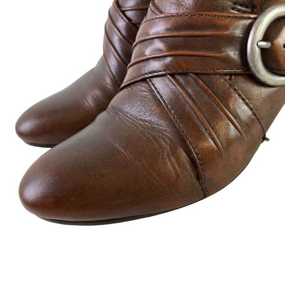 Born Nova Womens Brown Chunky Heel Comfort Shoes Booties Side Buckle Leather 6.5 - Picture 8 of 16